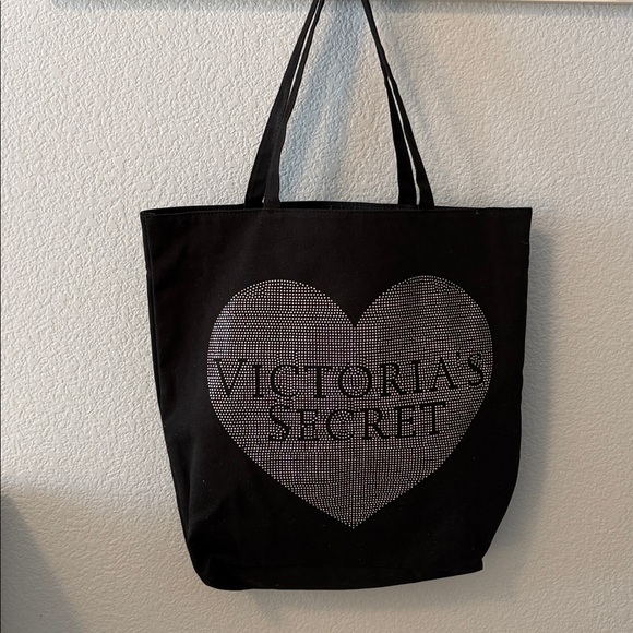 Victoria's Secret Black Rhinestone Heart Tote - Picture 1 of 2